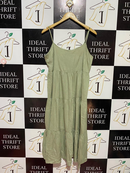 PRIMARK CARES |M| BUST 18| B38| CASUAL SAGE GREEN TIERED MAXI DRESS - SUMMER SPAGHETTI STRAP BOHO SUN_DRESS