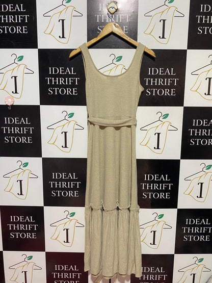 PRIMARK |S| BUST 15| B38| CASUAL BEIGE LINEN-BLEND MIDI DRESS