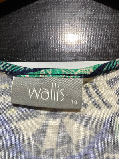 WALLIS |S| BUST 16| B38| BLUE AND GREEN SHORT SLEEVE SUMMER SUN_DRESS WITH FRONT TIE