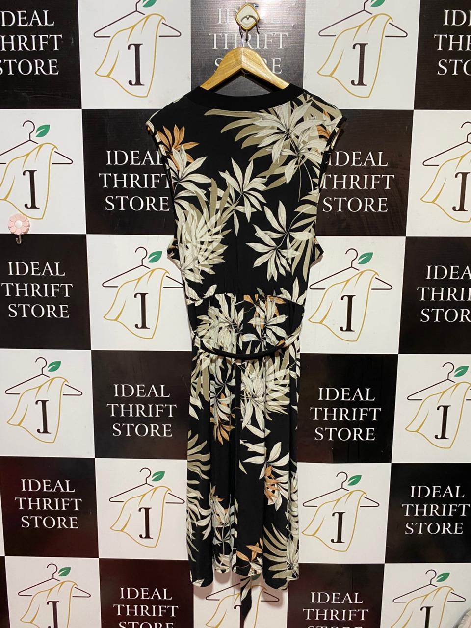 MITZY |L| BUST 20| B38| TROPICAL PALM LEAF PRINT MIDI DRESS