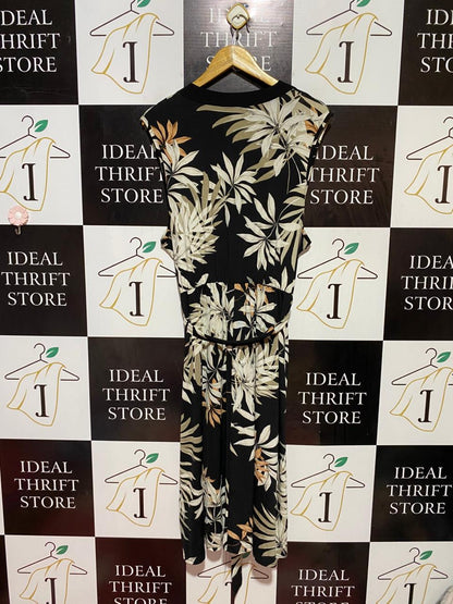 MITZY |L| BUST 20| B38| TROPICAL PALM LEAF PRINT MIDI DRESS