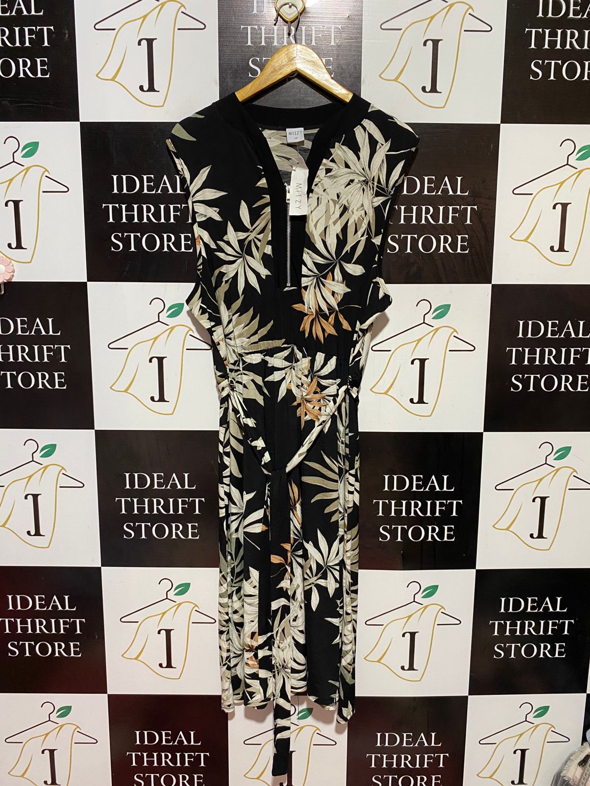 MITZY |L| BUST 20| B38| TROPICAL PALM LEAF PRINT MIDI DRESS