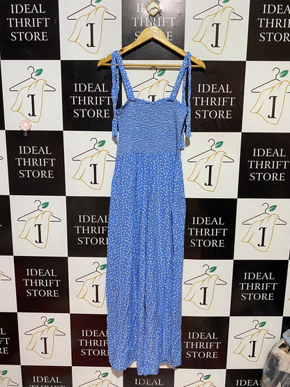 NEW LOOK |S| BUST 14| B38| SMOCKED BUST CASUAL WIDE-LEG SUMMER JUMPSUIT WITH TIE STRAPS