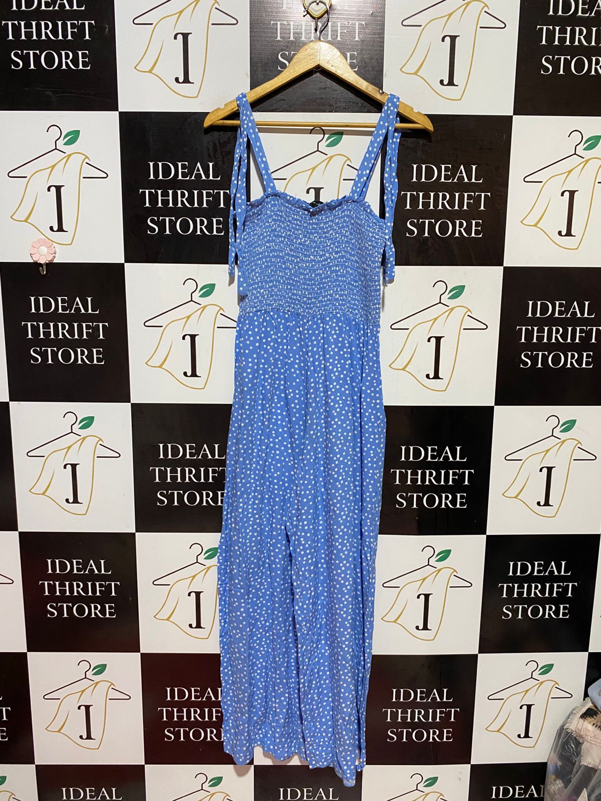 NEW LOOK |S| BUST 14| B38| SMOCKED BUST CASUAL WIDE-LEG SUMMER JUMPSUIT WITH TIE STRAPS
