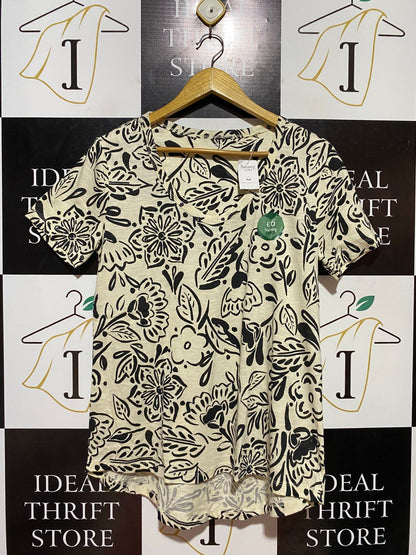 NUTMEG |M| BUST 38| B38| CREAM AND BLACK FLORAL T-SHIRT