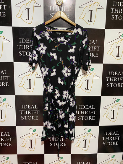 NEXT |L| BUST 21| B38| CASUAL SHORT SLEEVE CREW NECK TIE-WAIST DRESS WITH SIDE SLITS