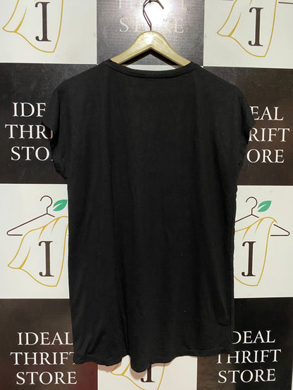 NEW LOOK |L| BUST 21| B38| BLACK PEARL EMBELLISHED TOP - CHIC CAP SLEEVE ROUND NECK CASUAL BLOUSE TEE