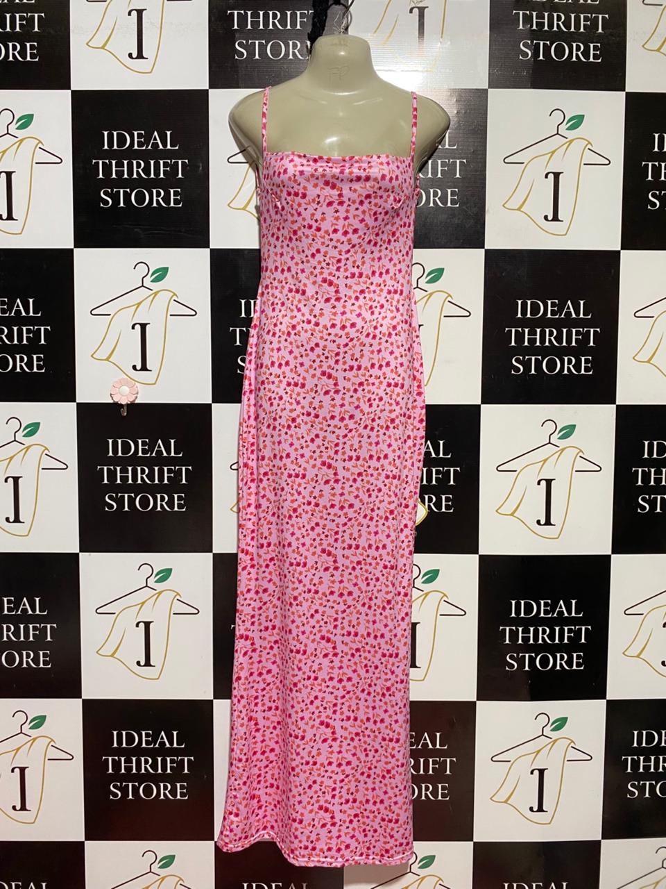 |S| BUST 15| B38| CHIC PINK FLORAL COWL NECK MAXI DRESS