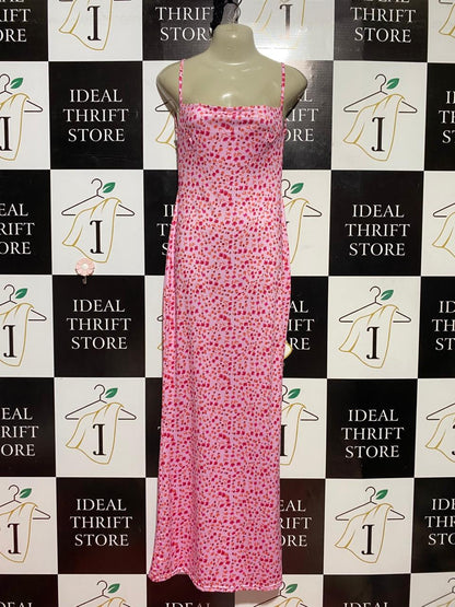 |S| BUST 15| B38| CHIC PINK FLORAL COWL NECK MAXI DRESS