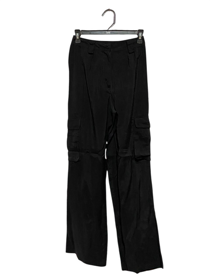 COTTON ON |S| WAIST 26| B38| HIGH-WAISTED BLACK WIDE-LEG CARGO PANTS WITH FLAP POCKETS