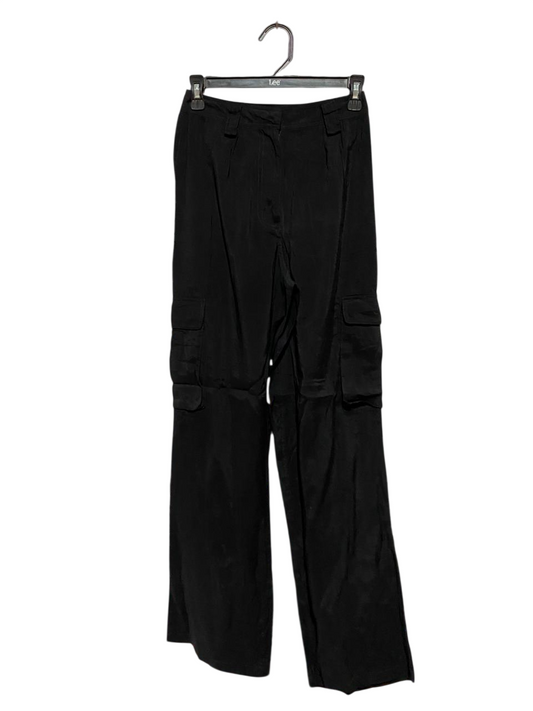 COTTON ON |S| WAIST 26| B38| HIGH-WAISTED BLACK WIDE-LEG CARGO PANTS WITH FLAP POCKETS