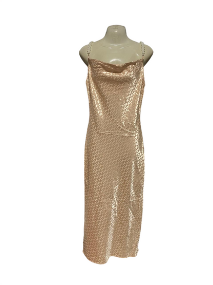 RIVER ISLAND |M| BUST 18| B38| LUXE CHAMPAGNE GOLD SATIN COWL NECK SLIP DRESS