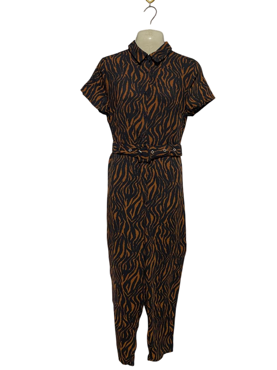 PRIMARK |M| BUST 18| B38| BROWN AND BLACK BUTTON-FRONT SHORT SLEEVE UTILITY JUMPSUIT WITH MATCHING BELT
