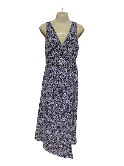 WARE HOUSE |S| BUST 16| B39| NAVY BLUE AND WHITE DOTTED WRAP MIDI DRESS