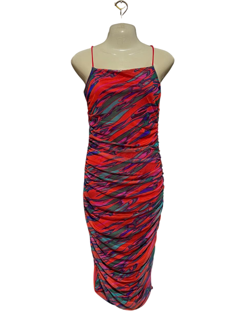 QUIZ |M| BUST 16| B39| VIBRANT ABSTRACT SWIRL PRINT RUCHED BODYCON DRESS