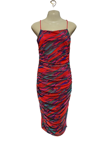 QUIZ |M| BUST 16| B39| VIBRANT ABSTRACT SWIRL PRINT RUCHED BODYCON DRESS
