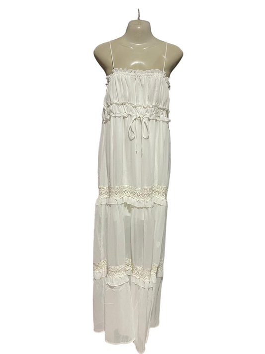 BOOHOO |M| BUST 16| B39| PURE WHITE COTTAGECORE TIERED MAXI DRESS