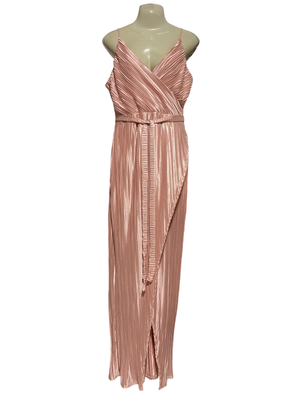 |M| BUST 18| B39| ROSE GOLD METALLIC PLISSÉ PLEATED MAXI DRESS