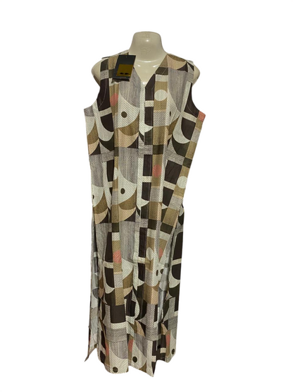 KHADDI |L| BUST 20| B39| RETRO GEOMETRIC PRINT KAFTAN MAXI DRESS