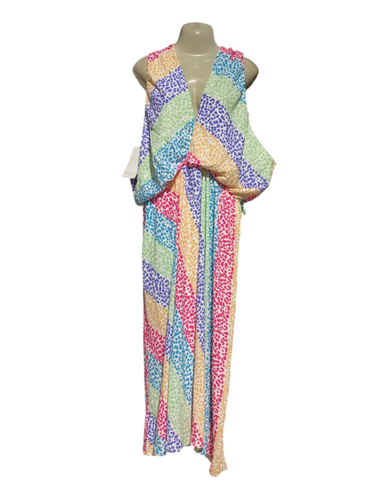MICHELLE KEEGAN |M| BUST FREE| B39| MULTICOLOR RAINBOW CHEETAH PRINT MAXI DRESS