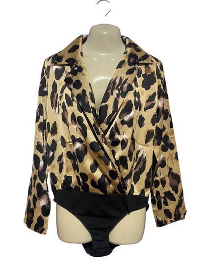 PARISIAN |M| BUST 18| B39| LEOPARD PRINT SATIN SURPLICE BODYSUIT
