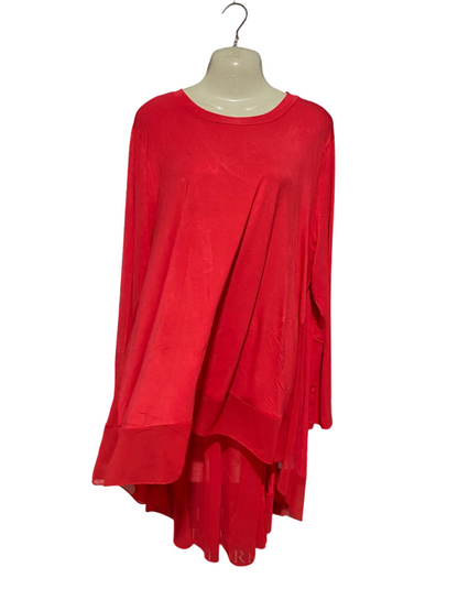 ROMAN |XL| BUST 23| B39| VIBRANT RED LONG SLEEVE ASYMMETRICAL HI-LOW TUNIC TOP - CASUAL OVERSIZED BLOUSE