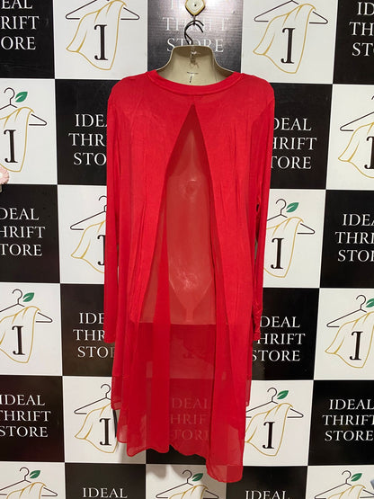 ROMAN |XL| BUST 23| B39| VIBRANT RED LONG SLEEVE ASYMMETRICAL HI-LOW TUNIC TOP - CASUAL OVERSIZED BLOUSE