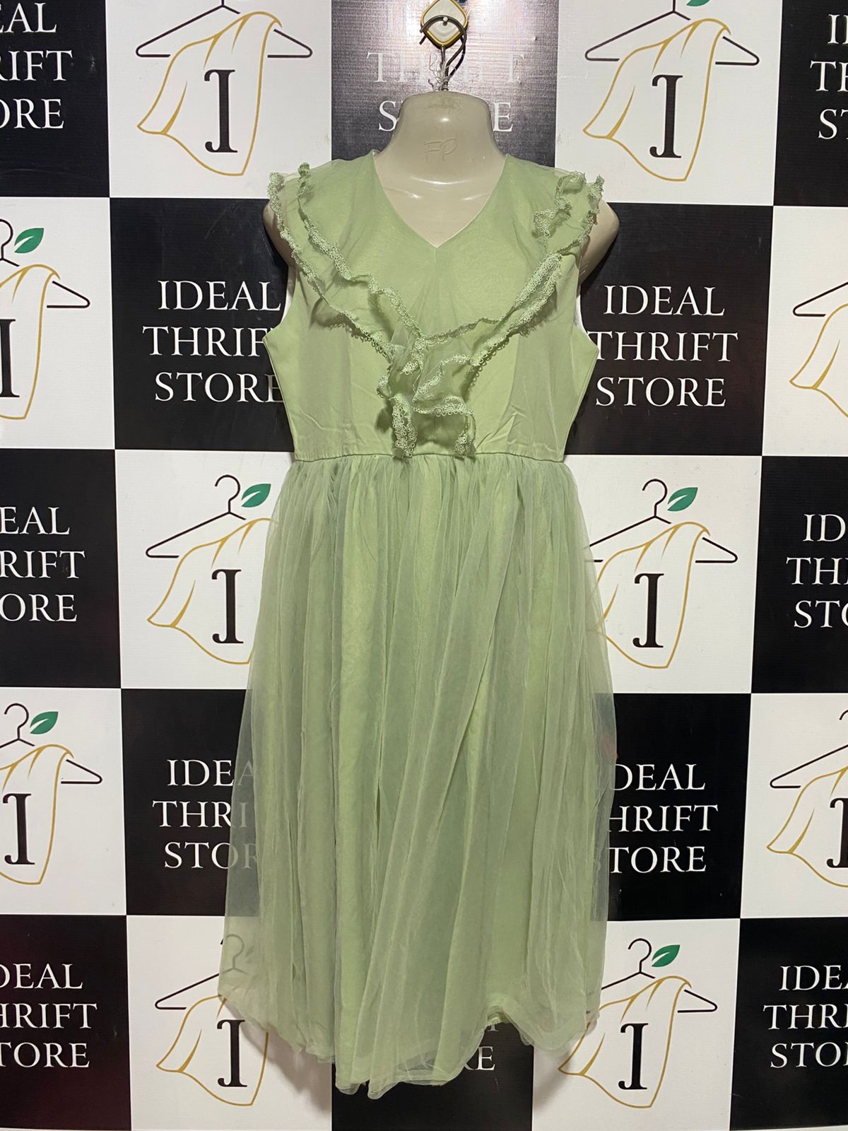 SHEIN |S| BUST 17| B39| PASTEL MINT GREEN MESH TULLE MIDI DRESS