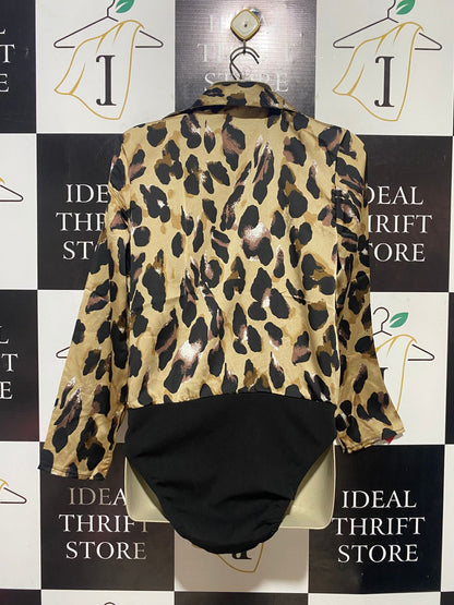 PARISIAN |M| BUST 18| B39| LEOPARD PRINT SATIN SURPLICE BODYSUIT