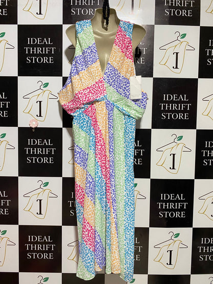 MICHELLE KEEGAN |M| BUST FREE| B39| MULTICOLOR RAINBOW CHEETAH PRINT MAXI DRESS