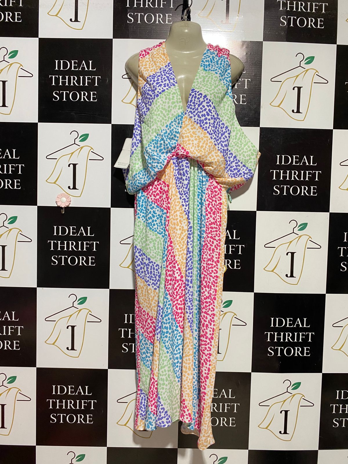 MICHELLE KEEGAN |M| BUST FREE| B39| MULTICOLOR RAINBOW CHEETAH PRINT MAXI DRESS