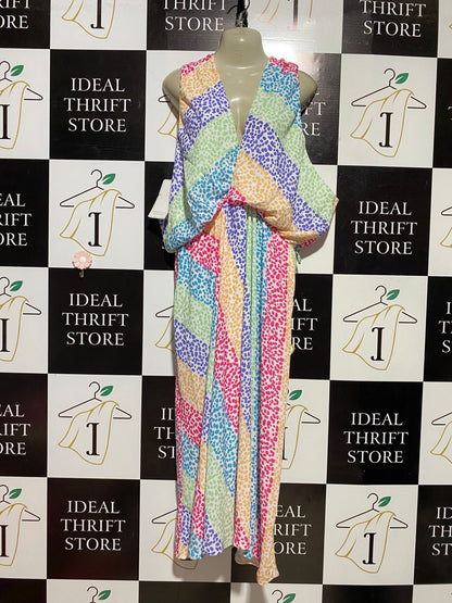 MICHELLE KEEGAN |M| BUST FREE| B39| MULTICOLOR RAINBOW CHEETAH PRINT MAXI DRESS
