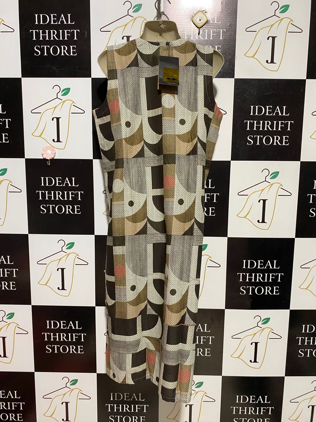 KHADDI |L| BUST 20| B39| RETRO GEOMETRIC PRINT KAFTAN MAXI DRESS