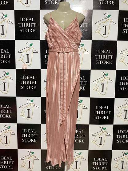 |M| BUST 18| B39| ROSE GOLD METALLIC PLISSÉ PLEATED MAXI DRESS