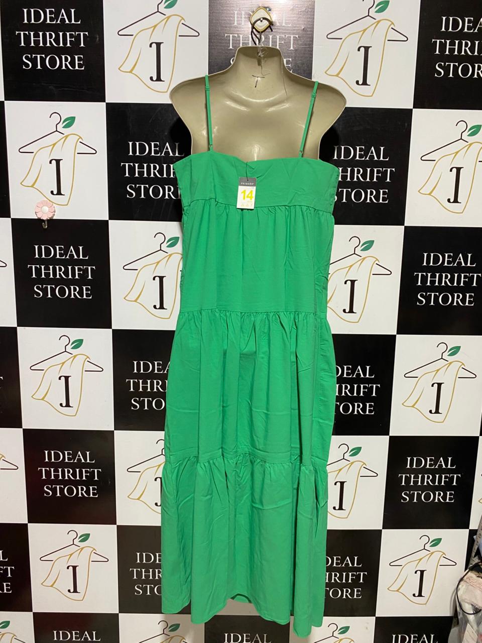 PRIMARK |L| BUST 20| B39| VIBRANT EMERALD GREEN TIERED MAXI DRESS