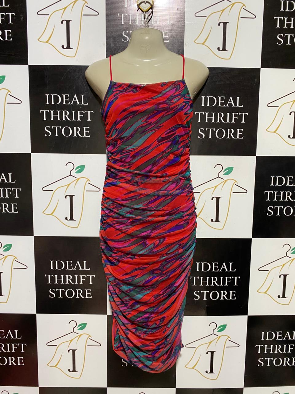 QUIZ |M| BUST 16| B39| VIBRANT ABSTRACT SWIRL PRINT RUCHED BODYCON DRESS
