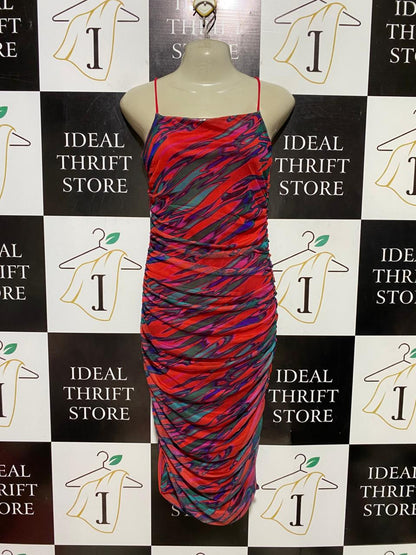 QUIZ |M| BUST 16| B39| VIBRANT ABSTRACT SWIRL PRINT RUCHED BODYCON DRESS