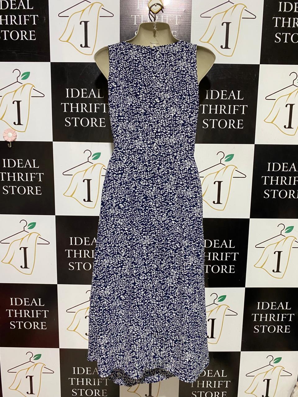 WARE HOUSE |S| BUST 16| B39| NAVY BLUE AND WHITE DOTTED WRAP MIDI DRESS
