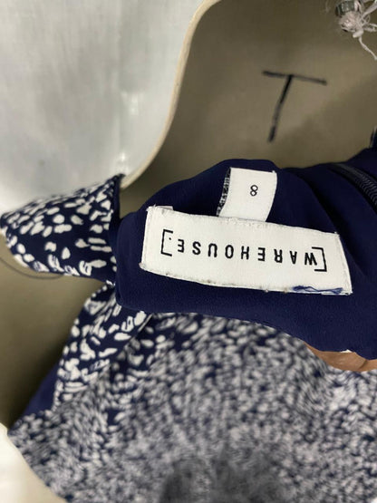 WARE HOUSE |S| BUST 16| B39| NAVY BLUE AND WHITE DOTTED WRAP MIDI DRESS