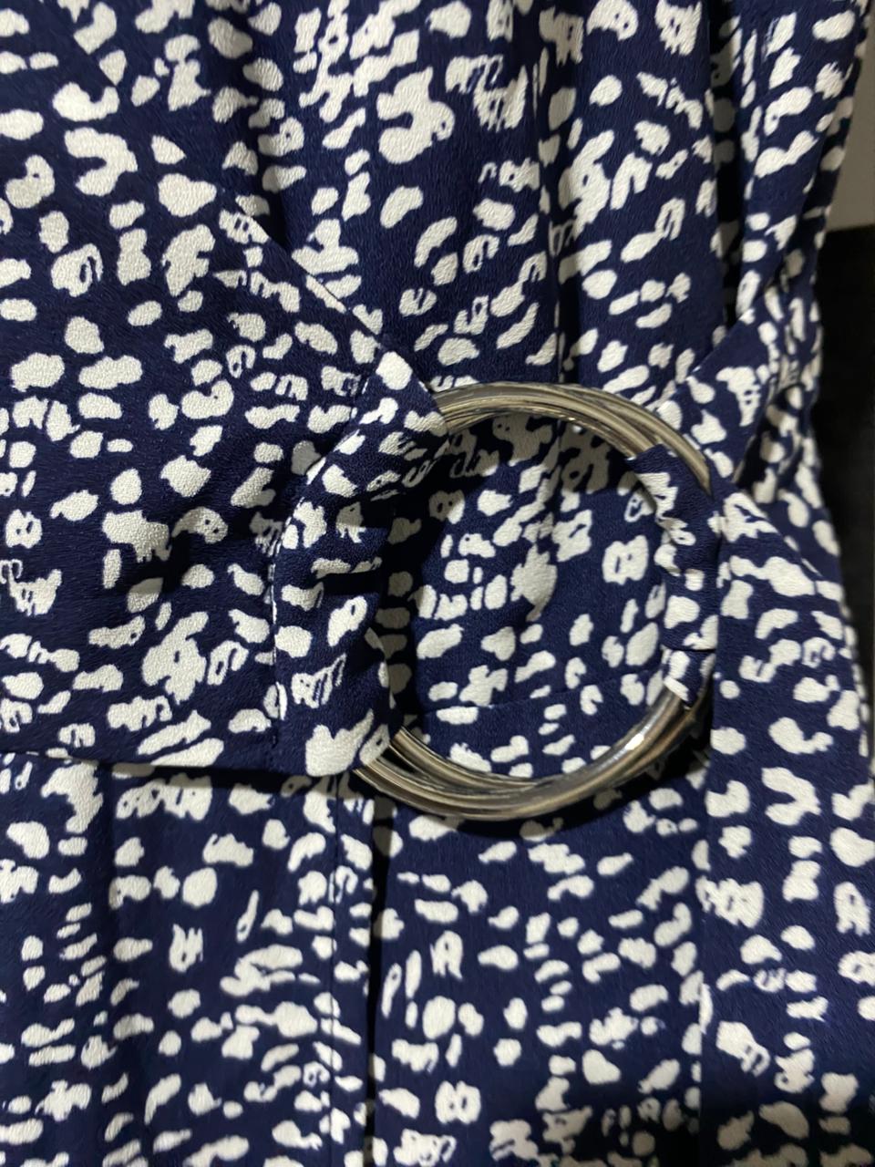 WARE HOUSE |S| BUST 16| B39| NAVY BLUE AND WHITE DOTTED WRAP MIDI DRESS
