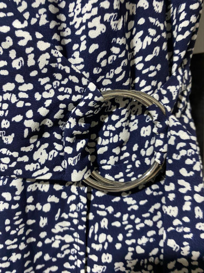 WARE HOUSE |S| BUST 16| B39| NAVY BLUE AND WHITE DOTTED WRAP MIDI DRESS