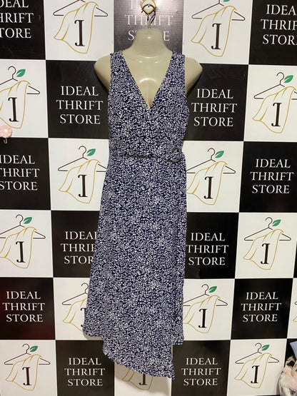 WARE HOUSE |S| BUST 16| B39| NAVY BLUE AND WHITE DOTTED WRAP MIDI DRESS