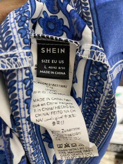 SHEIN |L| BUST 20| B39| ROYAL BLUE AND WHITE FLORAL HALTER MAXI DRESS