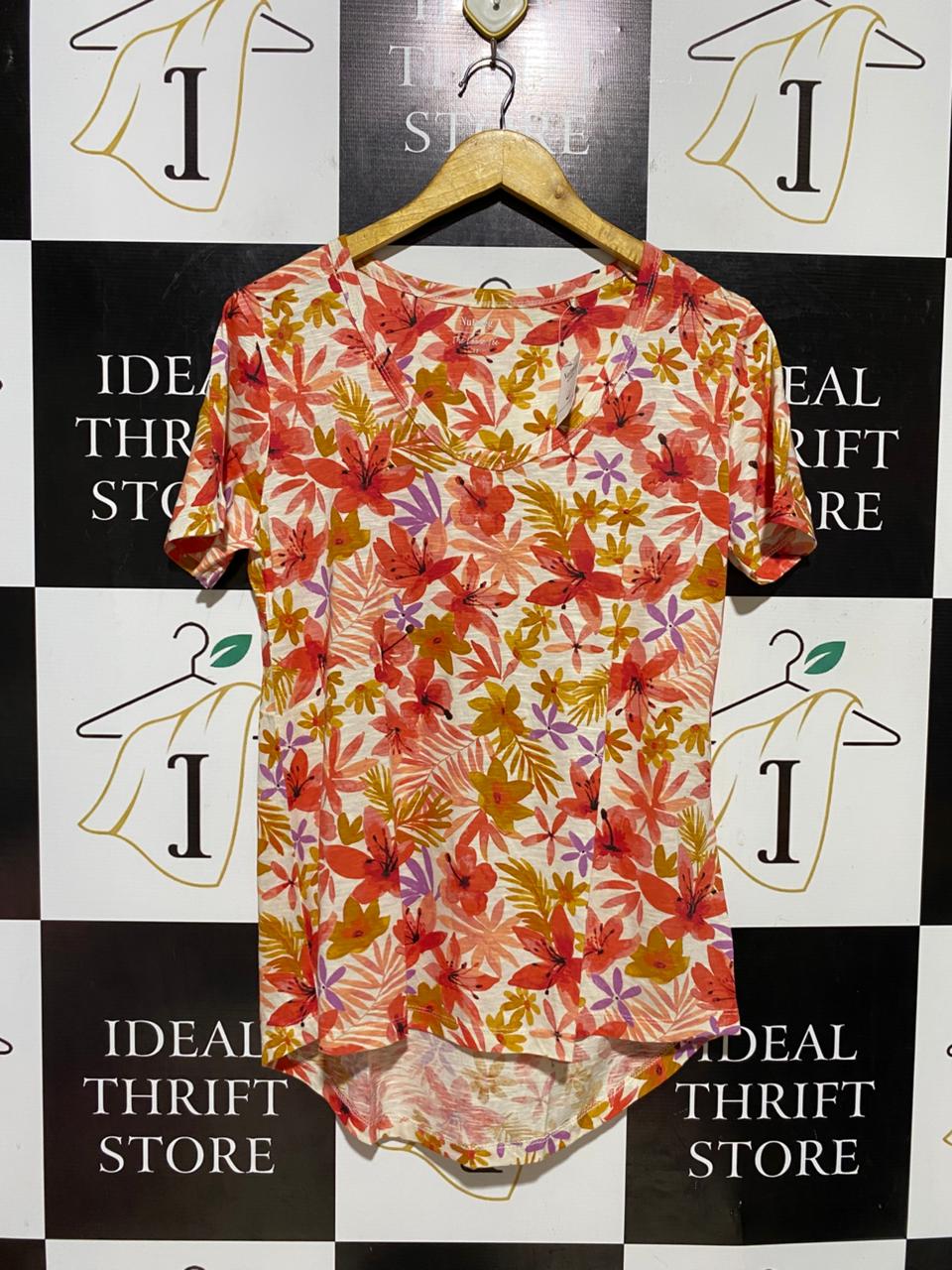 NUTMEG |M| BUST 18| B38| "THE LOOSE TEE" TROPICAL FLORAL SHIRT