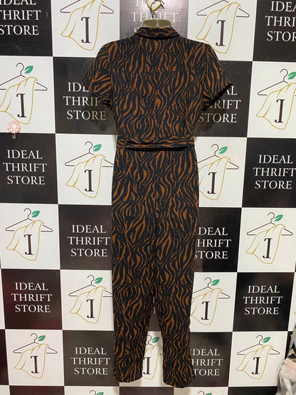 PRIMARK |M| BUST 18| B38| BROWN AND BLACK BUTTON-FRONT SHORT SLEEVE UTILITY JUMPSUIT WITH MATCHING BELT