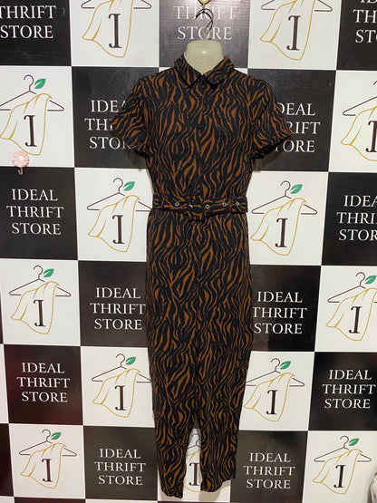 PRIMARK |M| BUST 18| B38| BROWN AND BLACK BUTTON-FRONT SHORT SLEEVE UTILITY JUMPSUIT WITH MATCHING BELT