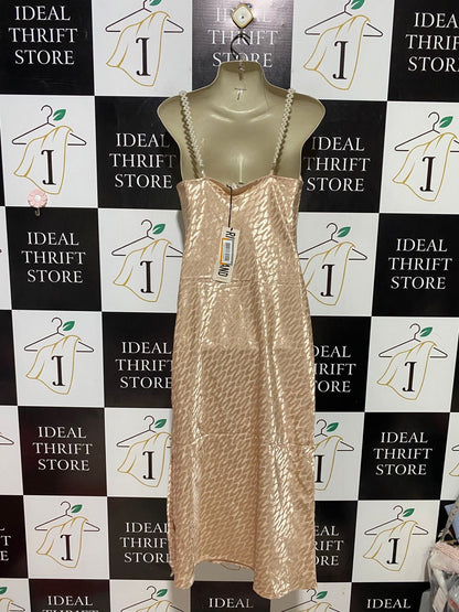 RIVER ISLAND |M| BUST 18| B38| LUXE CHAMPAGNE GOLD SATIN COWL NECK SLIP DRESS