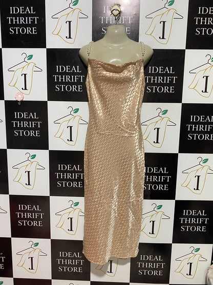 RIVER ISLAND |M| BUST 18| B38| LUXE CHAMPAGNE GOLD SATIN COWL NECK SLIP DRESS