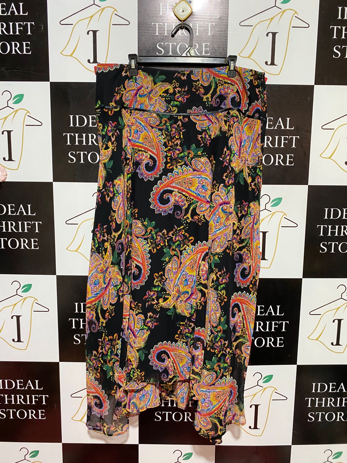 PERUNO |XXL| WAIST 38| B38| VIBRANT MULTI-COLOR PAISLEY MAXI SKIRT
