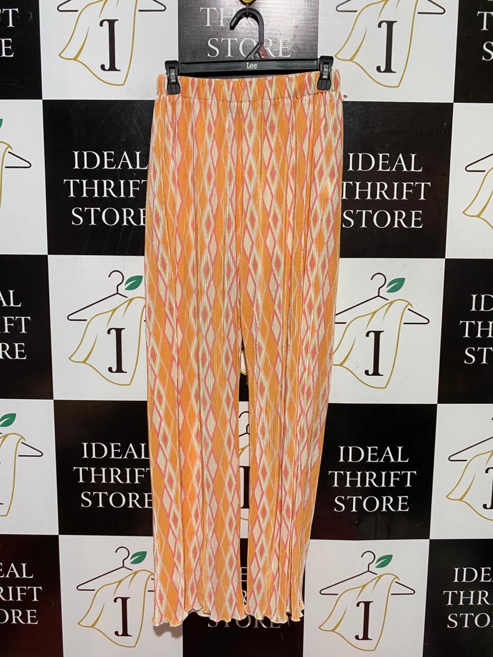 PAPER HEART |S| WAIST 26| B38| BOHEMIAN ORANGE AND PINK GEOMETRIC DIAMOND PALAZZO PANTS